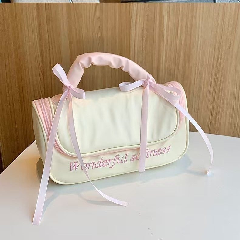 Girly Heart Bow Cosmetic Bag Large Capacity Portable Handbag Cosmetic Storage Waterproof Toiletries Bag - Image 5